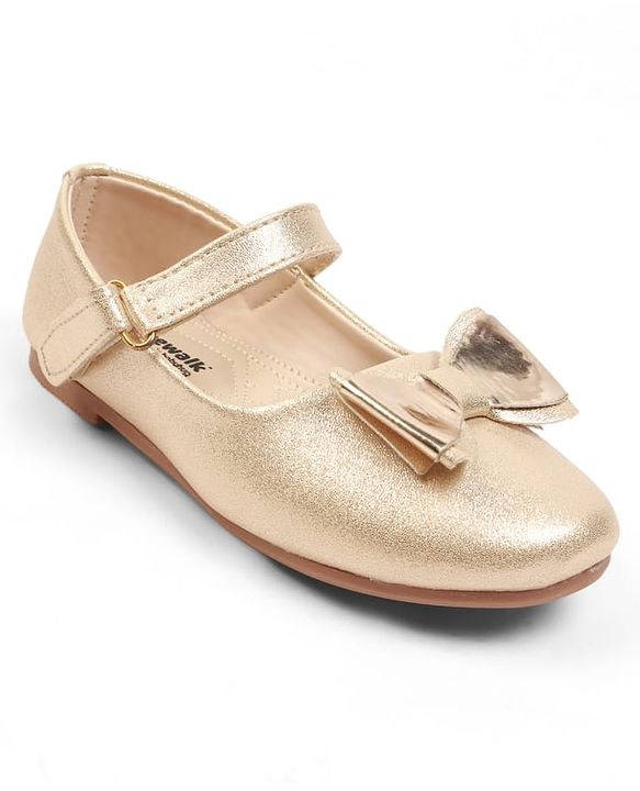 Cute Walk by Babyhug Velcro Closure Ballerina With Bow Applique - Golden