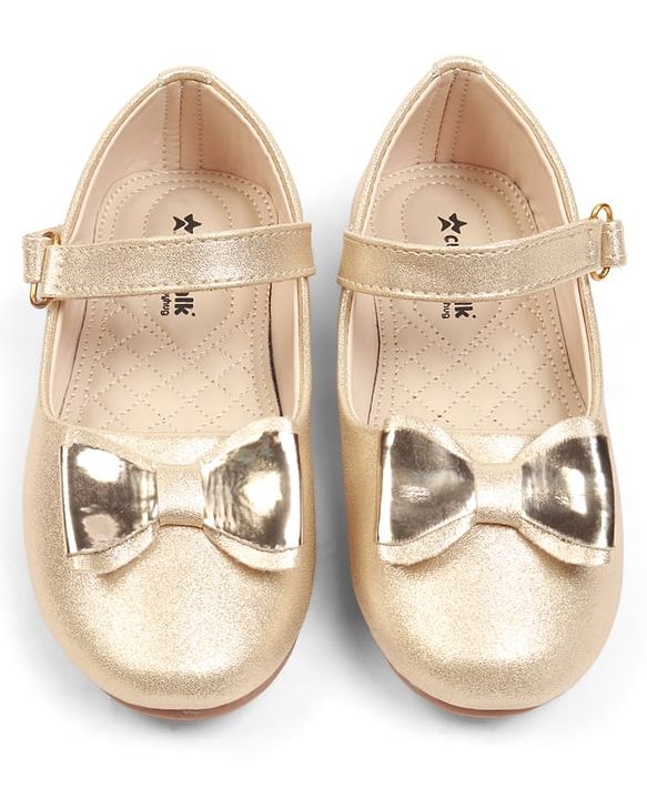 Cute Walk by Babyhug Velcro Closure Ballerina With Bow Applique - Golden