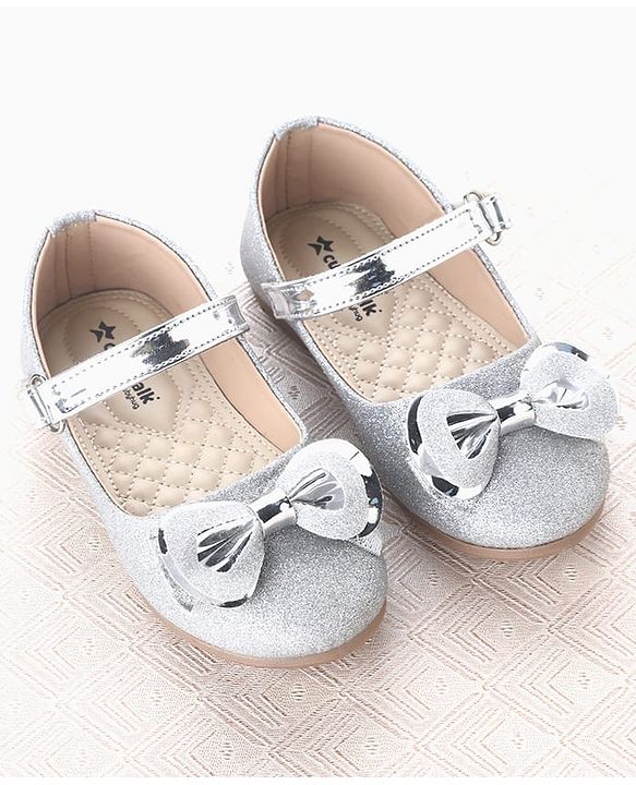 Cute Walk by Babyhug Velcro Closure Ballerina With Bow Applique - Silver