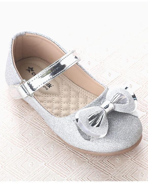 Cute Walk by Babyhug Velcro Closure Ballerina With Bow Applique - Silver
