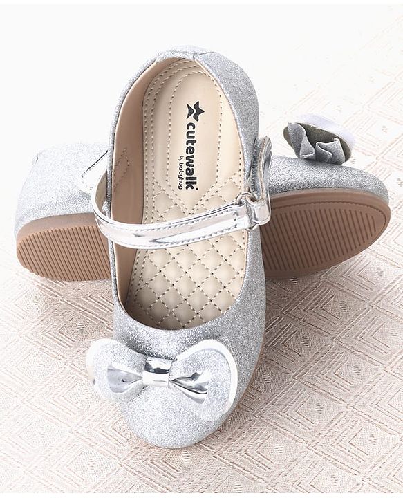Cute Walk by Babyhug Velcro Closure Ballerina With Bow Applique - Silver