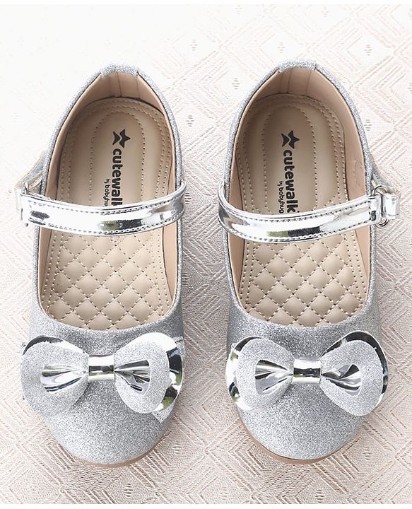 Cute Walk by Babyhug Velcro Closure Ballerina With Bow Applique - Silver