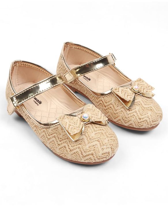 Cute Walk by Babyhug Velcro Closure Ballerina with Bow Applique - Golden