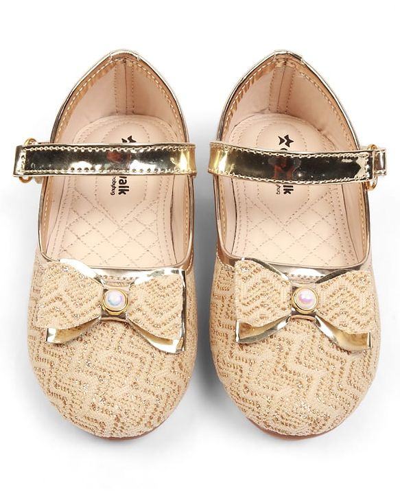 Cute Walk by Babyhug Velcro Closure Ballerina with Bow Applique - Golden