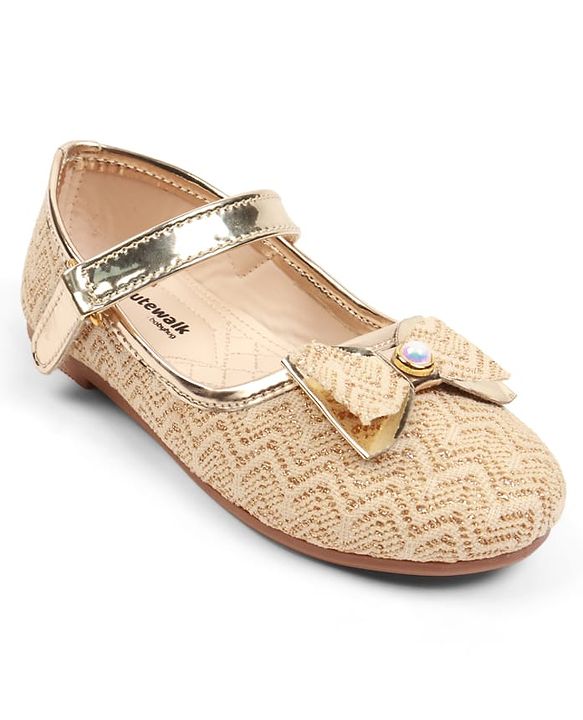 Cute Walk by Babyhug Velcro Closure Ballerina with Bow Applique - Golden
