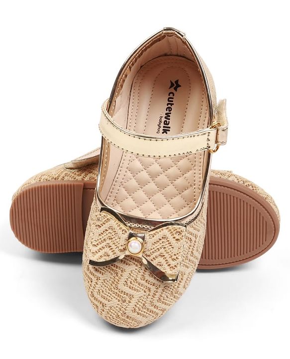 Cute Walk by Babyhug Velcro Closure Ballerina with Bow Applique - Golden