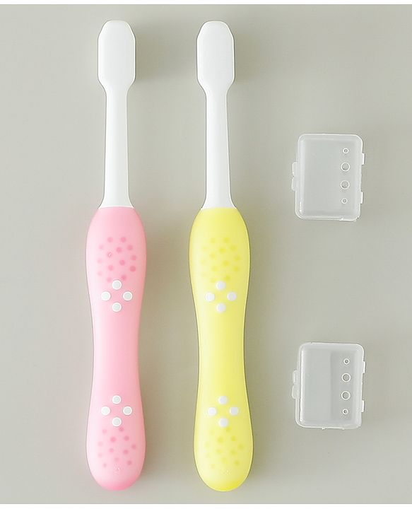 Babyhug Ultra Soft Bristles Kids Toothbrush Cute Crocodile & Rabbit Print Pack of 2 Green & Pink| Anti-slip Handle| Gentle on Gums| Ideal Head Size| Encourages Self Brushing