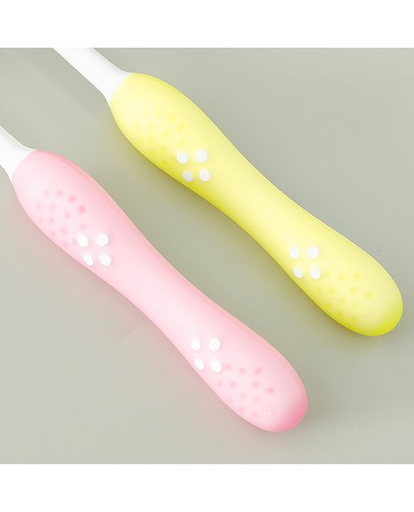 Babyhug Ultra Soft Bristles Kids Toothbrush Cute Crocodile & Rabbit Print Pack of 2 Green & Pink| Anti-slip Handle| Gentle on Gums| Ideal Head Size| Encourages Self Brushing
