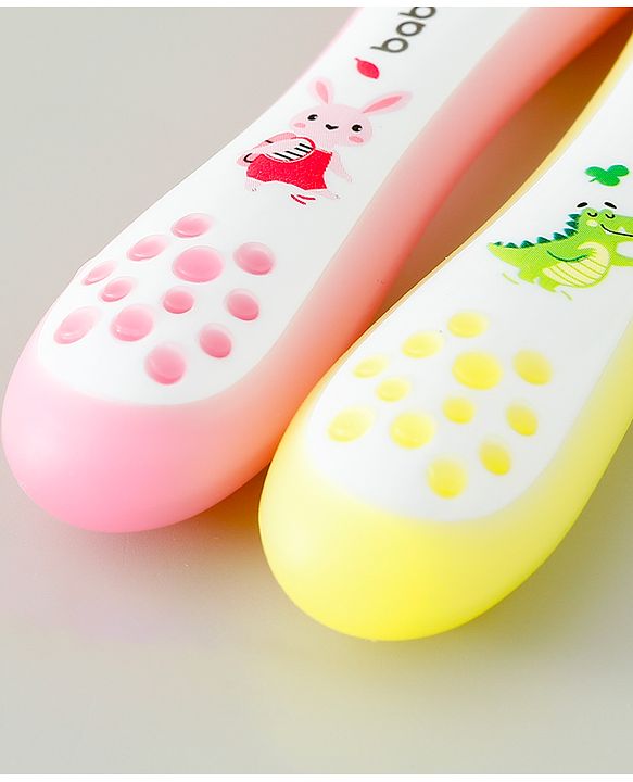 Babyhug Ultra Soft Bristles Kids Toothbrush Cute Crocodile & Rabbit Print Pack of 2 Green & Pink| Anti-slip Handle| Gentle on Gums| Ideal Head Size| Encourages Self Brushing