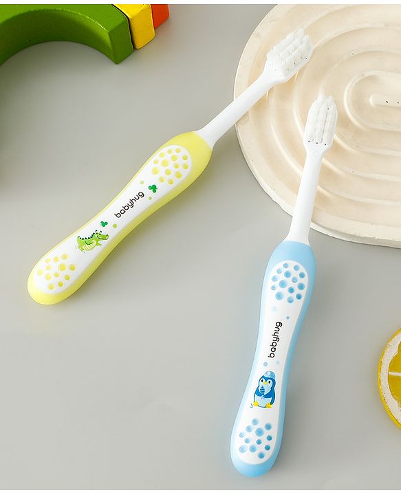 Babyhug Ultra Soft Bristles Kids Toothbrush Cute Crocodile & Rabbit Print Pack of 2 Green & Pink| Anti-slip Handle| Gentle on Gums| Ideal Head Size| Encourages Self Brushing