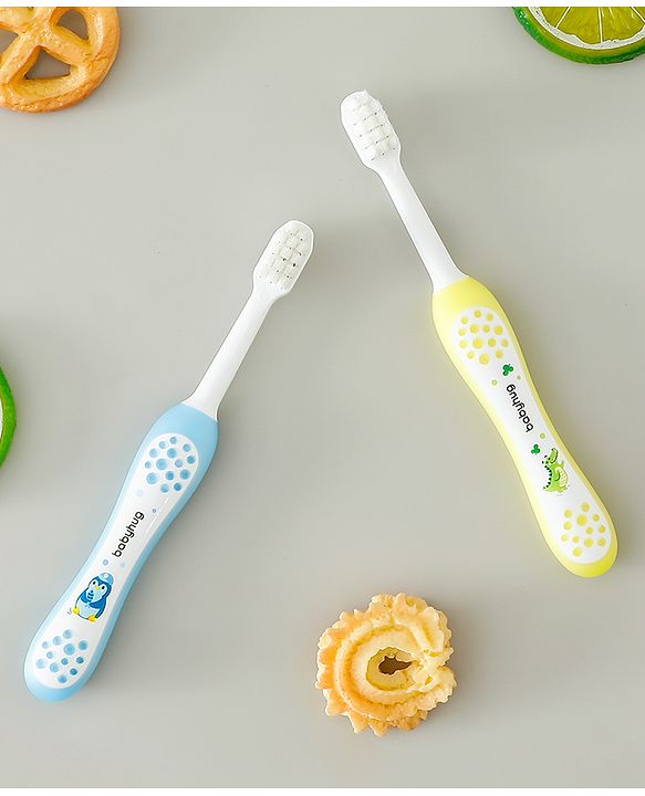 Babyhug Ultra Soft Bristles Kids Toothbrush Cute Crocodile & Rabbit Print Pack of 2 Green & Pink| Anti-slip Handle| Gentle on Gums| Ideal Head Size| Encourages Self Brushing