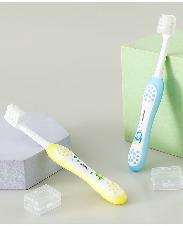 Babyhug Ultra Soft Bristles Kids Toothbrush Cute Crocodile & Rabbit Print Pack of 2 Green & Pink| Anti-slip Handle| Gentle on Gums| Ideal Head Size| Encourages Self Brushing