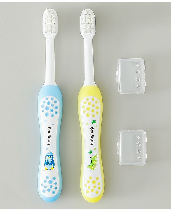 Babyhug Ultra Soft Bristles Kids Toothbrush Cute Crocodile & Rabbit Print Pack of 2 Green & Pink| Anti-slip Handle| Gentle on Gums| Ideal Head Size| Encourages Self Brushing