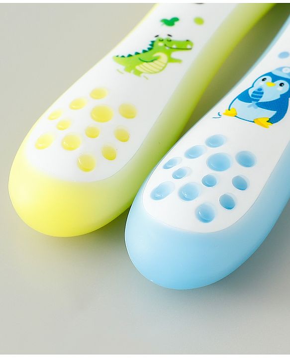 Babyhug Ultra Soft Bristles Kids Toothbrush Cute Crocodile & Rabbit Print Pack of 2 Green & Pink| Anti-slip Handle| Gentle on Gums| Ideal Head Size| Encourages Self Brushing