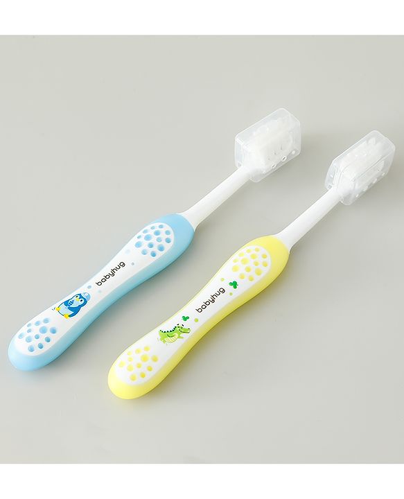 Babyhug Ultra Soft Bristles Kids Toothbrush Cute Crocodile & Rabbit Print Pack of 2 Green & Pink| Anti-slip Handle| Gentle on Gums| Ideal Head Size| Encourages Self Brushing