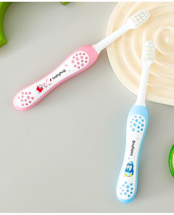 Babyhug Ultra Soft Bristles Kids Toothbrush Cute Crocodile & Rabbit Print Pack of 2 Green & Pink| Anti-slip Handle| Gentle on Gums| Ideal Head Size| Encourages Self Brushing