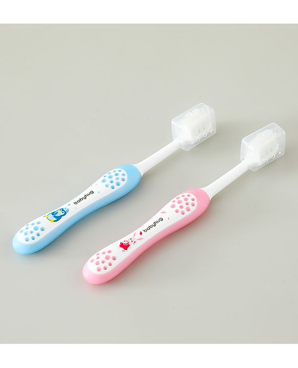 Babyhug Ultra Soft Bristles Kids Toothbrush Cute Crocodile & Rabbit Print Pack of 2 Green & Pink| Anti-slip Handle| Gentle on Gums| Ideal Head Size| Encourages Self Brushing