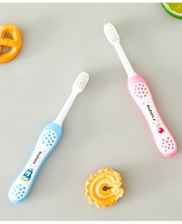 Babyhug Ultra Soft Bristles Kids Toothbrush Cute Crocodile & Rabbit Print Pack of 2 Green & Pink| Anti-slip Handle| Gentle on Gums| Ideal Head Size| Encourages Self Brushing