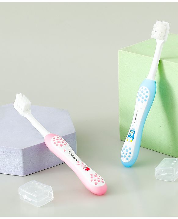 Babyhug Ultra Soft Bristles Kids Toothbrush Cute Crocodile & Rabbit Print Pack of 2 Green & Pink| Anti-slip Handle| Gentle on Gums| Ideal Head Size| Encourages Self Brushing