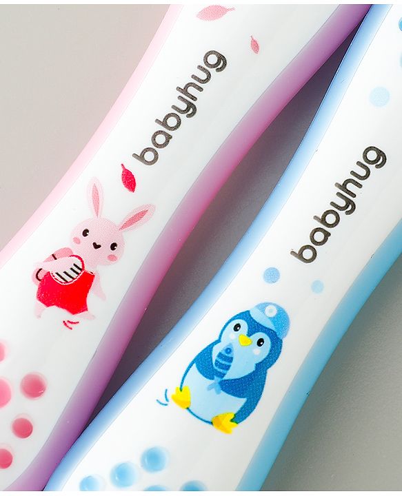 Babyhug Ultra Soft Bristles Kids Toothbrush Cute Crocodile & Rabbit Print Pack of 2 Green & Pink| Anti-slip Handle| Gentle on Gums| Ideal Head Size| Encourages Self Brushing