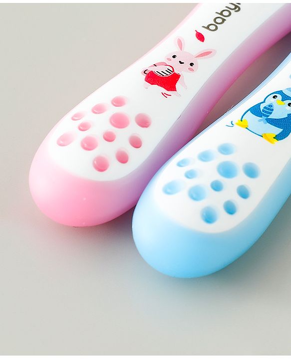 Babyhug Ultra Soft Bristles Kids Toothbrush Cute Crocodile & Rabbit Print Pack of 2 Green & Pink| Anti-slip Handle| Gentle on Gums| Ideal Head Size| Encourages Self Brushing
