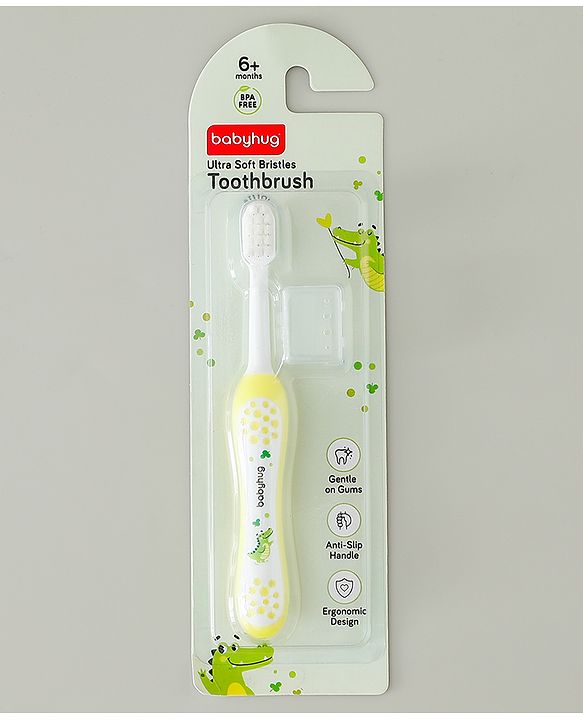 Babyhug Ultra Soft Bristles Kids Toothbrush Cute Crocodile & Rabbit Print Pack of 2 Green & Pink| Anti-slip Handle| Gentle on Gums| Ideal Head Size| Encourages Self Brushing