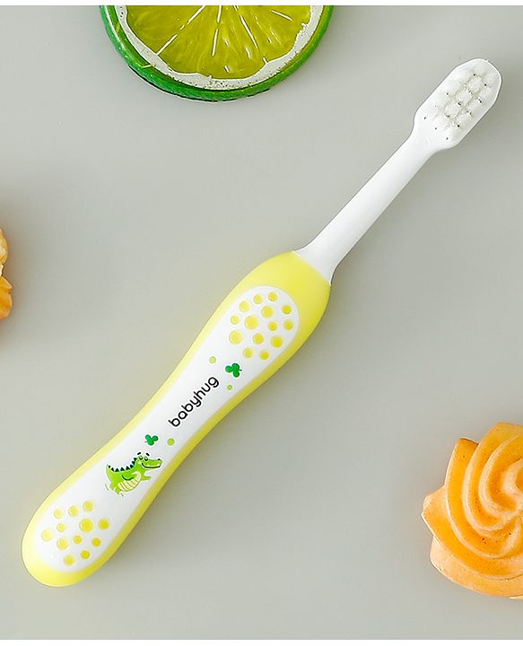 Babyhug Ultra Soft Bristles Kids Toothbrush Cute Crocodile & Rabbit Print Pack of 2 Green & Pink| Anti-slip Handle| Gentle on Gums| Ideal Head Size| Encourages Self Brushing