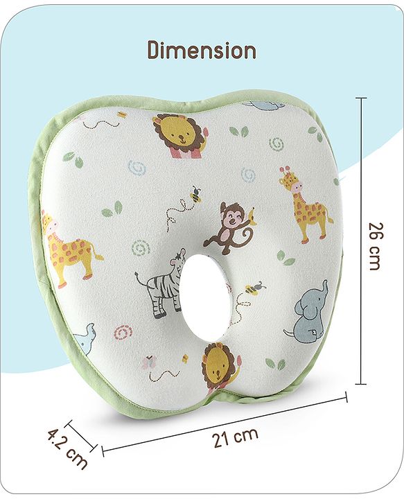 Babyhug Memory Foam Head Shaping Baby Pillow Transport Print - Green| Prevents Flat-Head Syndrome| Firm| Neck and Shoulder Support| Soft Breathable Fabric| Washable| Travel Friendly| 0+ Months