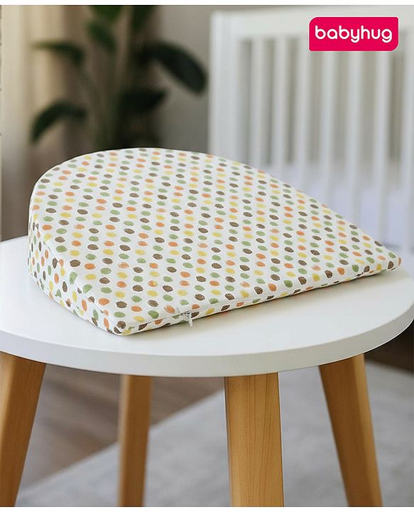 Babyhug Premium Memory Foam Pregnancy Wedge Pillow Polka Dots - Multicolor| 100% Cotton Cover| Soft & Breathable| Belly & Back Support| Compact & Travel Friendly| Healthy Posture