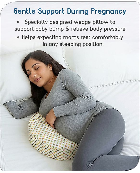 Babyhug Premium Memory Foam Pregnancy Wedge Pillow Polka Dots - Multicolor| 100% Cotton Cover| Soft & Breathable| Belly & Back Support| Compact & Travel Friendly| Healthy Posture