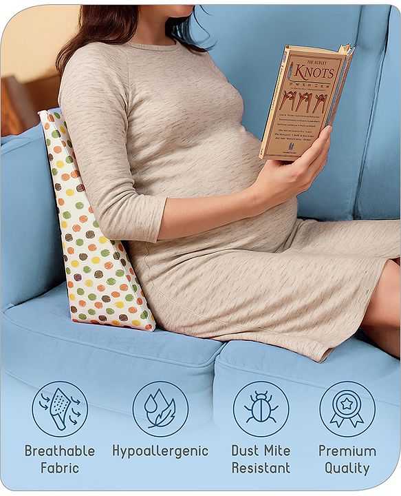Babyhug Premium Memory Foam Pregnancy Wedge Pillow Polka Dots - Multicolor| 100% Cotton Cover| Soft & Breathable| Belly & Back Support| Compact & Travel Friendly| Healthy Posture