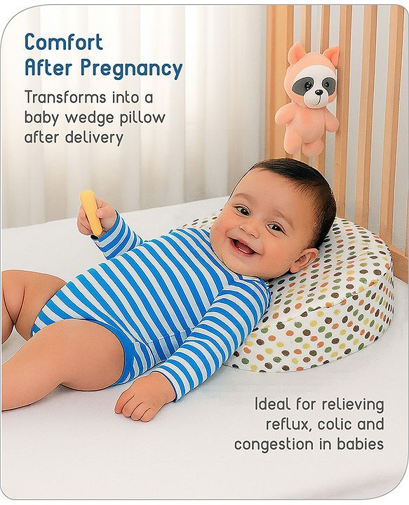 Babyhug Premium Memory Foam Pregnancy Wedge Pillow Polka Dots - Multicolor| 100% Cotton Cover| Soft & Breathable| Belly & Back Support| Compact & Travel Friendly| Healthy Posture