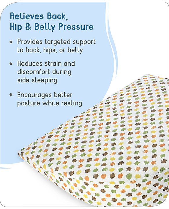 Babyhug Premium Memory Foam Pregnancy Wedge Pillow Polka Dots - Multicolor| 100% Cotton Cover| Soft & Breathable| Belly & Back Support| Compact & Travel Friendly| Healthy Posture