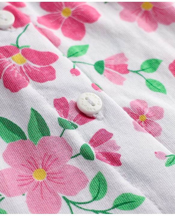 Babyhug Cotton Knit Half Sleeves Co-Ord Night Suit With Floral Print - White