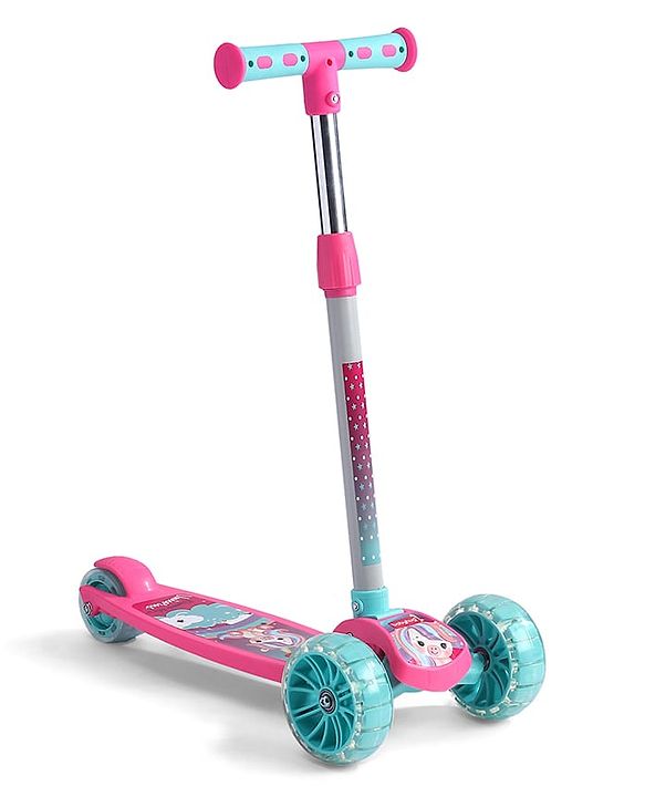 Babyhug 3 Wheel Foldable Kids Scooter with LED Light 4 Level Height Adjustment - Pink| Lean to Steer| Stable Design| Toy for 3 to 14 year Boys and Girls| Sport Gift| Promotes Physical Activity