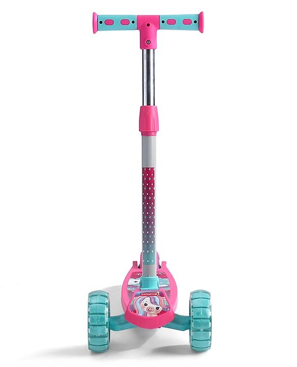 Babyhug 3 Wheel Foldable Kids Scooter with LED Light 4 Level Height Adjustment - Pink| Lean to Steer| Stable Design| Toy for 3 to 14 year Boys and Girls| Sport Gift| Promotes Physical Activity