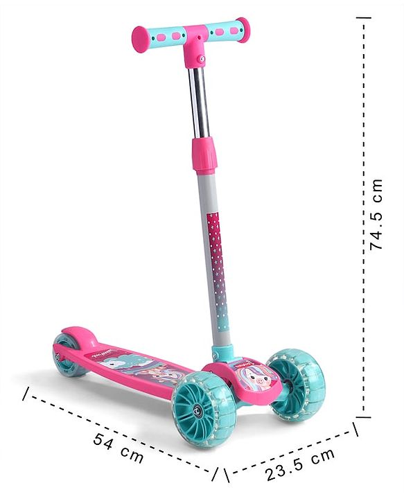 Babyhug 3 Wheel Foldable Kids Scooter with LED Light 4 Level Height Adjustment - Pink| Lean to Steer| Stable Design| Toy for 3 to 14 year Boys and Girls| Sport Gift| Promotes Physical Activity