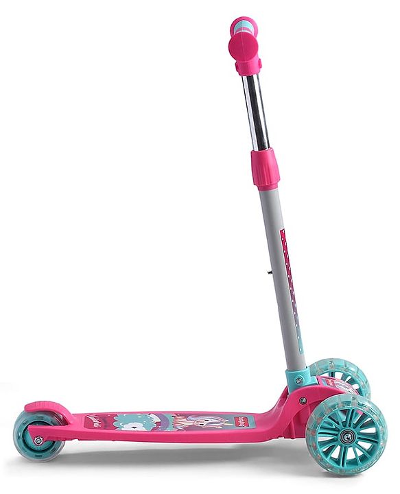 Babyhug 3 Wheel Foldable Kids Scooter with LED Light 4 Level Height Adjustment - Pink| Lean to Steer| Stable Design| Toy for 3 to 14 year Boys and Girls| Sport Gift| Promotes Physical Activity