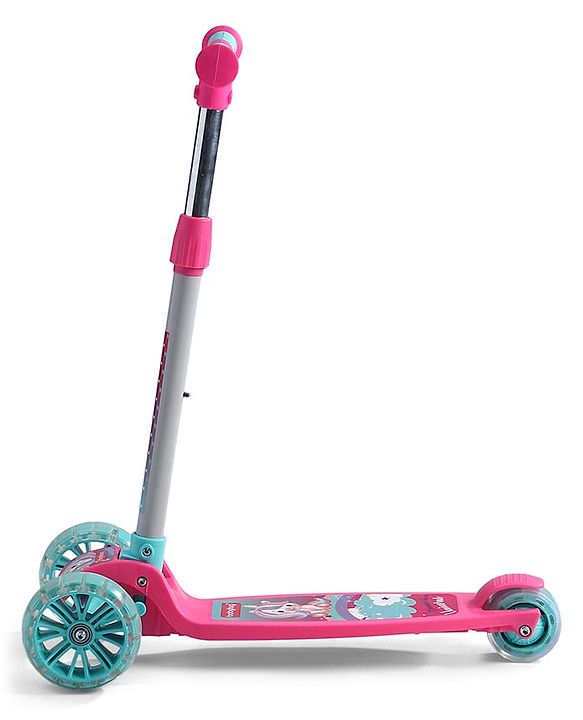 Babyhug 3 Wheel Foldable Kids Scooter with LED Light 4 Level Height Adjustment - Pink| Lean to Steer| Stable Design| Toy for 3 to 14 year Boys and Girls| Sport Gift| Promotes Physical Activity