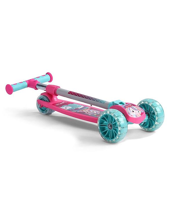 Babyhug 3 Wheel Foldable Kids Scooter with LED Light 4 Level Height Adjustment - Pink| Lean to Steer| Stable Design| Toy for 3 to 14 year Boys and Girls| Sport Gift| Promotes Physical Activity