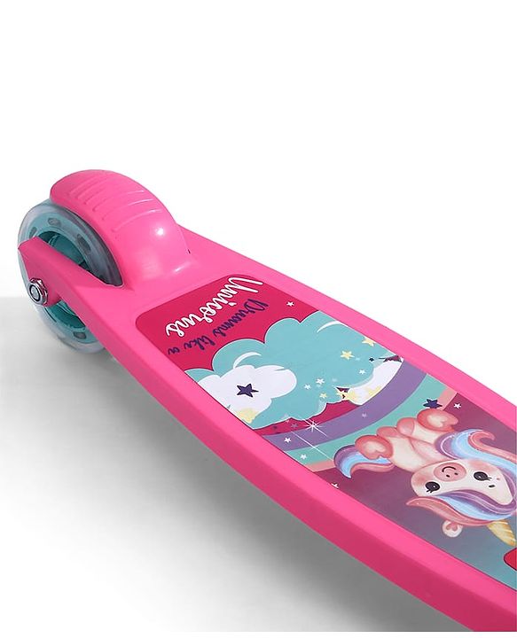 Babyhug 3 Wheel Foldable Kids Scooter with LED Light 4 Level Height Adjustment - Pink| Lean to Steer| Stable Design| Toy for 3 to 14 year Boys and Girls| Sport Gift| Promotes Physical Activity
