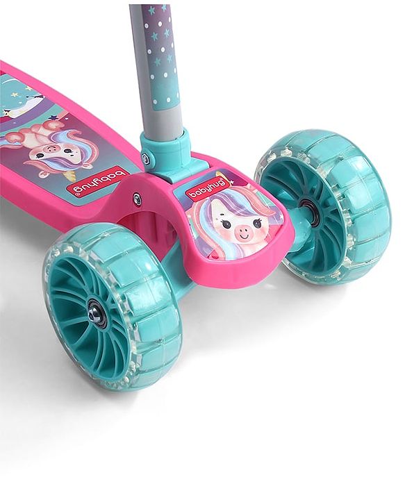 Babyhug 3 Wheel Foldable Kids Scooter with LED Light 4 Level Height Adjustment - Pink| Lean to Steer| Stable Design| Toy for 3 to 14 year Boys and Girls| Sport Gift| Promotes Physical Activity