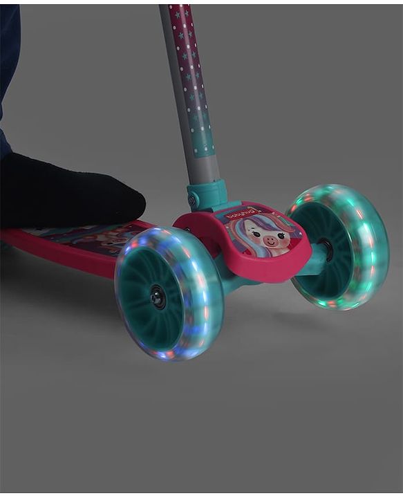 Babyhug 3 Wheel Foldable Kids Scooter with LED Light 4 Level Height Adjustment - Pink| Lean to Steer| Stable Design| Toy for 3 to 14 year Boys and Girls| Sport Gift| Promotes Physical Activity