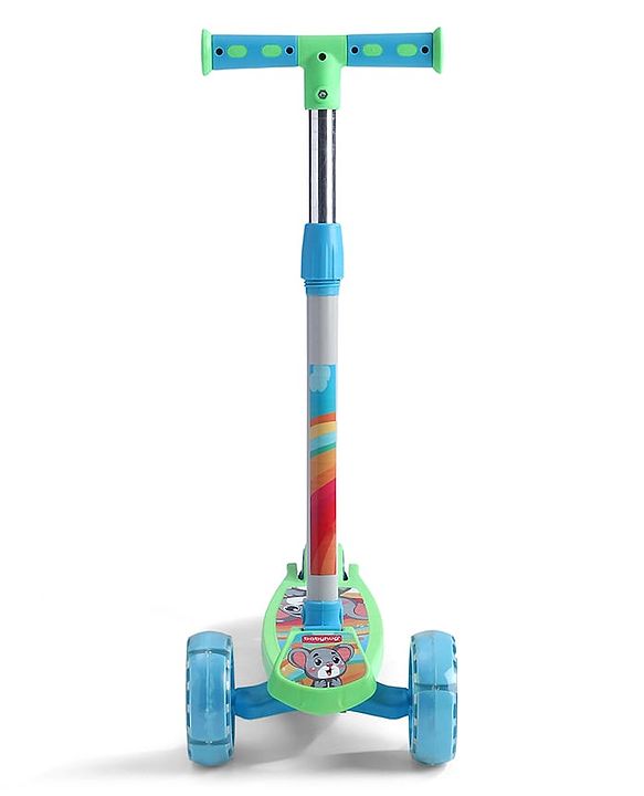 Babyhug 3 Wheel Foldable Kids Scooter with LED Light 4 Level Height Adjustment - Blue| Lean to Steer| Stable Design| Toy for 3 to 14 year Boys and Girls| Activity Gift| Promotes Physical Activity
