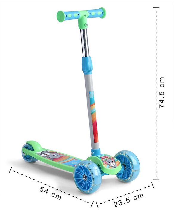 Babyhug 3 Wheel Foldable Kids Scooter with LED Light 4 Level Height Adjustment - Blue| Lean to Steer| Stable Design| Toy for 3 to 14 year Boys and Girls| Activity Gift| Promotes Physical Activity