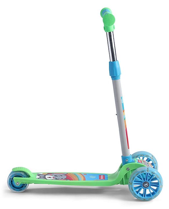 Babyhug 3 Wheel Foldable Kids Scooter with LED Light 4 Level Height Adjustment - Blue| Lean to Steer| Stable Design| Toy for 3 to 14 year Boys and Girls| Activity Gift| Promotes Physical Activity