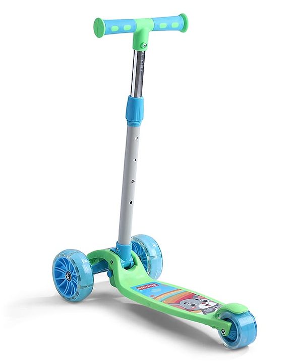 Babyhug 3 Wheel Foldable Kids Scooter with LED Light 4 Level Height Adjustment - Blue| Lean to Steer| Stable Design| Toy for 3 to 14 year Boys and Girls| Activity Gift| Promotes Physical Activity