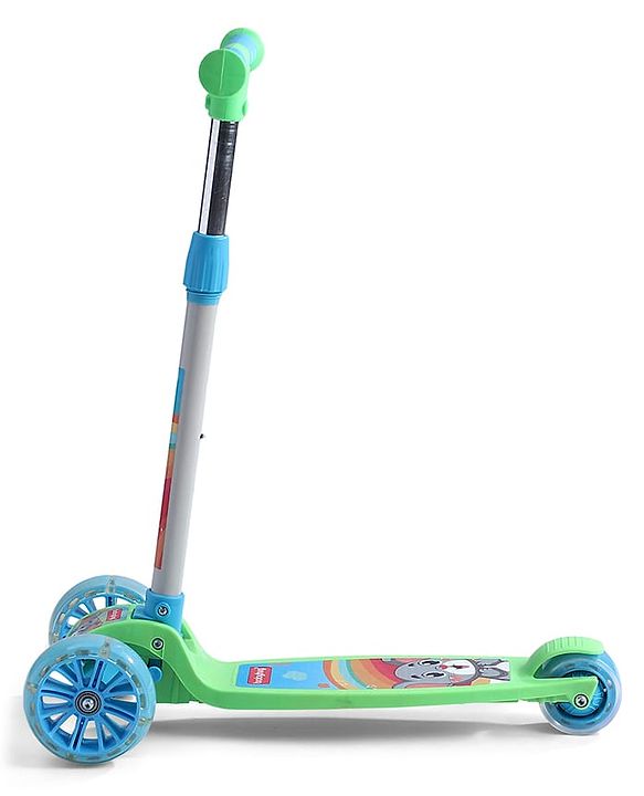 Babyhug 3 Wheel Foldable Kids Scooter with LED Light 4 Level Height Adjustment - Blue| Lean to Steer| Stable Design| Toy for 3 to 14 year Boys and Girls| Activity Gift| Promotes Physical Activity
