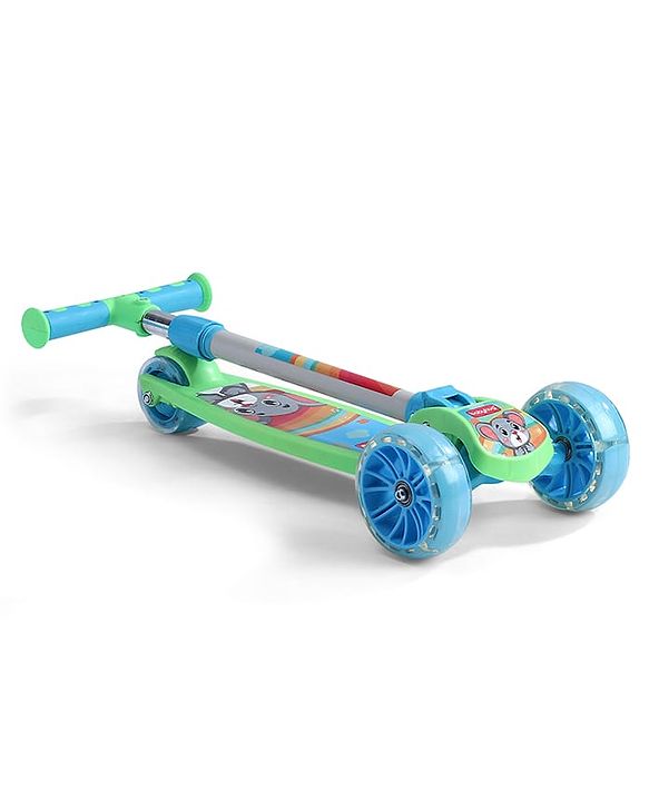 Babyhug 3 Wheel Foldable Kids Scooter with LED Light 4 Level Height Adjustment - Blue| Lean to Steer| Stable Design| Toy for 3 to 14 year Boys and Girls| Activity Gift| Promotes Physical Activity