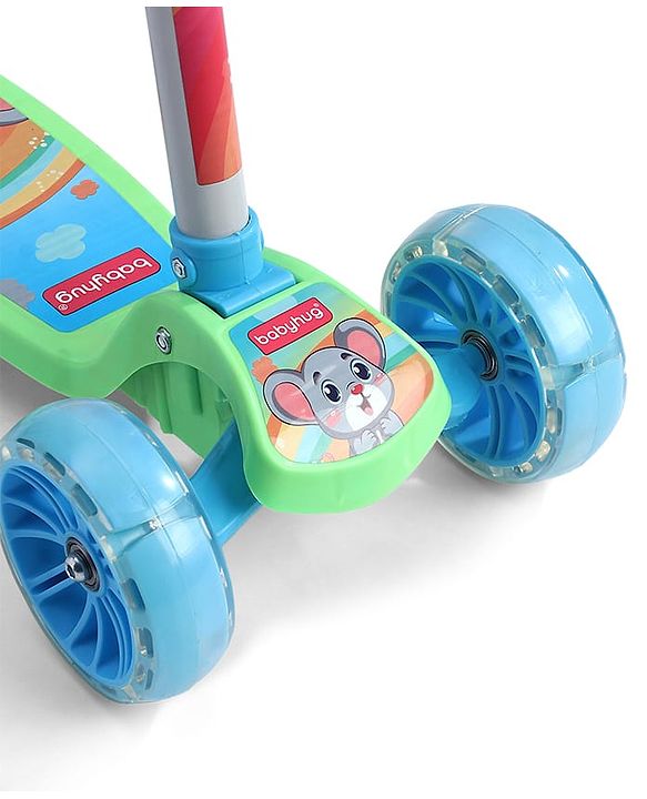 Babyhug 3 Wheel Foldable Kids Scooter with LED Light 4 Level Height Adjustment - Blue| Lean to Steer| Stable Design| Toy for 3 to 14 year Boys and Girls| Activity Gift| Promotes Physical Activity
